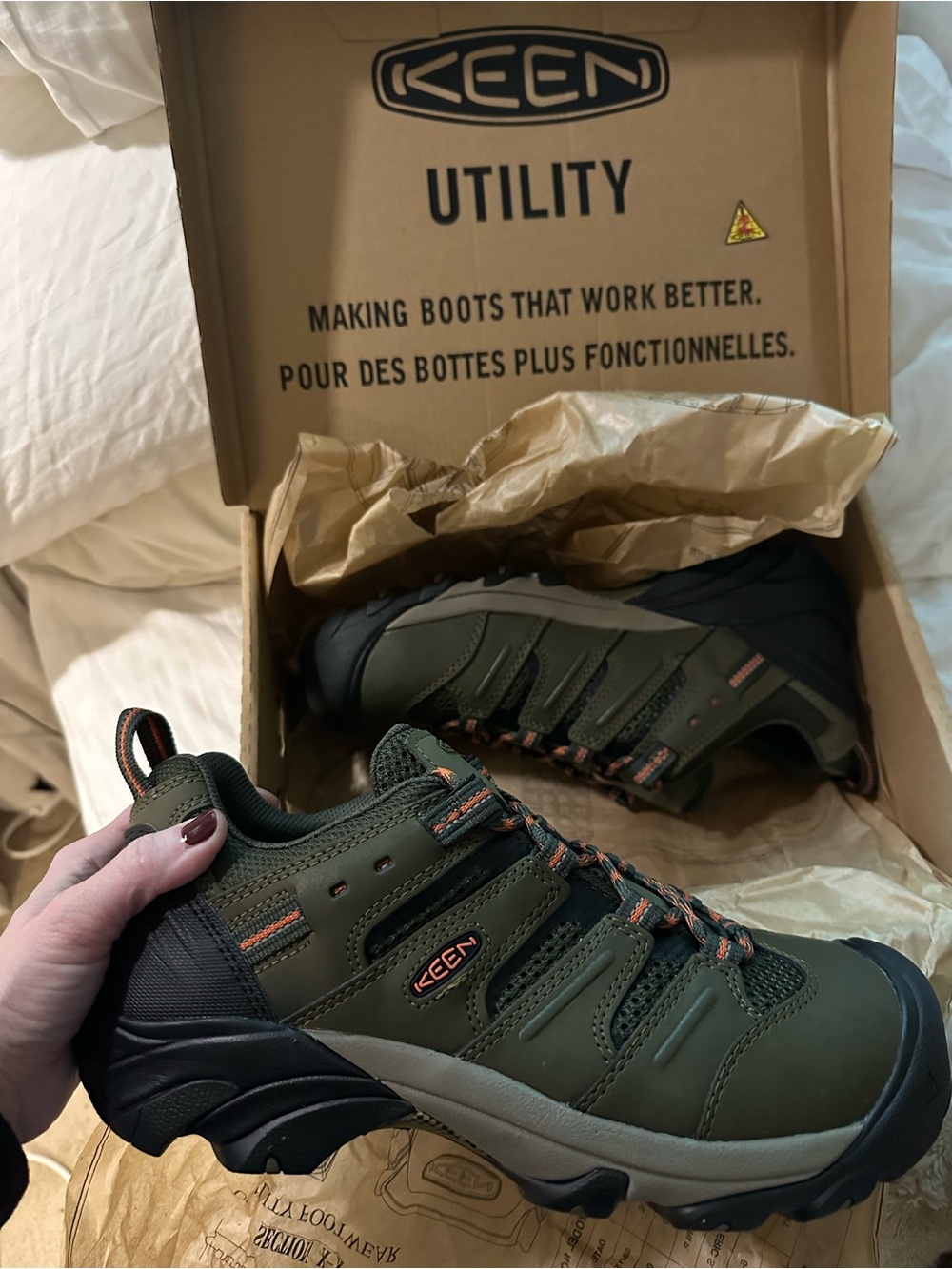 KEEN Men’s Lansing Low Olive Green and Black Utility Boots 10 Wide NIB